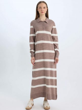 پیراهن بافت زنانه بژ دفکتو