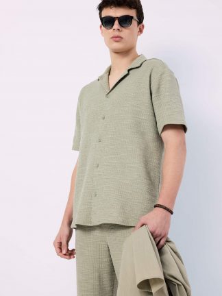 پیراهن آستین کوتاه مردانه خاکی روشن دفکتو