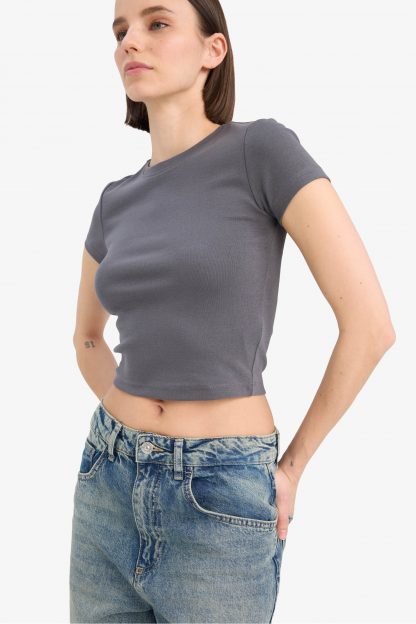 تیشرت زنانه خاکستری تیره دفکتو
