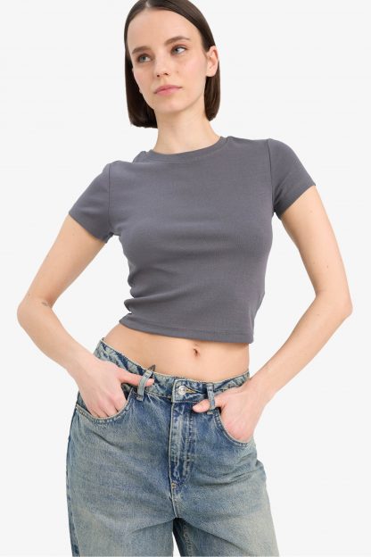 تیشرت زنانه خاکستری تیره دفکتو