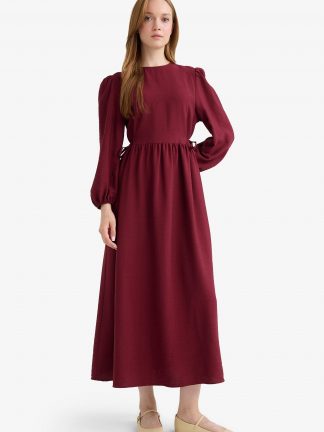 پیراهن زنانه زرشکی دفکتو
