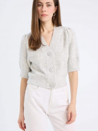 ژاکت زنانه خاکستری روشن دفکتو