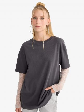 تیشرت زنانه خاکستری تیره دفکتو