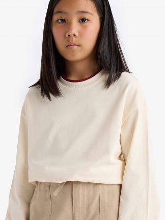 تی شرت آستین بلند دخترانه بژ دفکتو