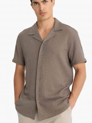 پیراهن آستین کوتاه مردانه خاکی دفکتو