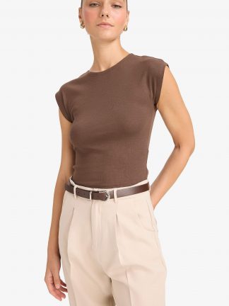 تیشرت زنانه قهوه ای روشن دفکتو