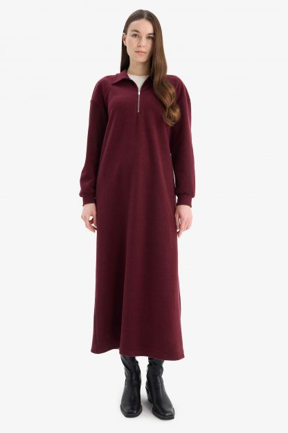 پیراهن زنانه زرشکی دفکتو