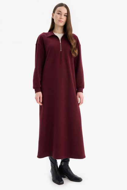 پیراهن زنانه زرشکی دفکتو