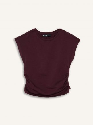 تیشرت زنانه زرشکی دفکتو