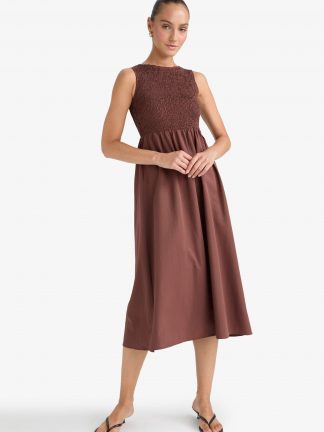 پیراهن زنانه قهوه ای دفکتو