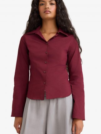 شومیز زنانه زرشکی دفکتو