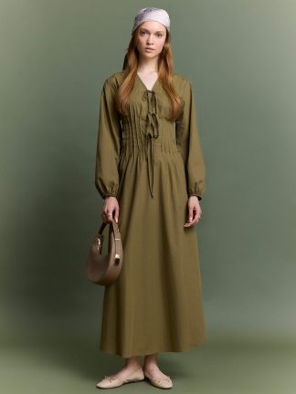 پیراهن زنانه خاکی دفکتو