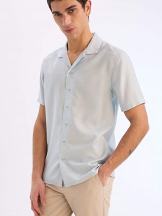 پیراهن آستین کوتاه مردانه آبی روشن دفکتو