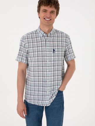 پیراهن آستین کوتاه مردانه آبی فیروزه ای یو اس پولو