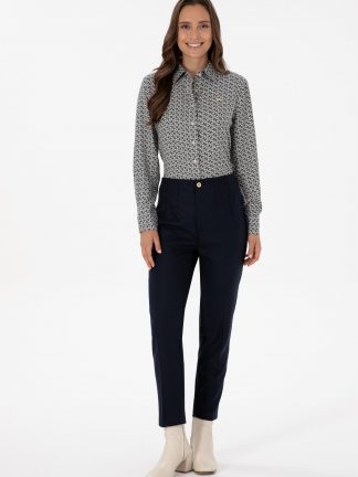 شلوار کتان زنانه سرمه ای یو اس پولو