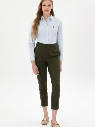 شلوار کتان زنانه خاکی روشن یو اس پولو