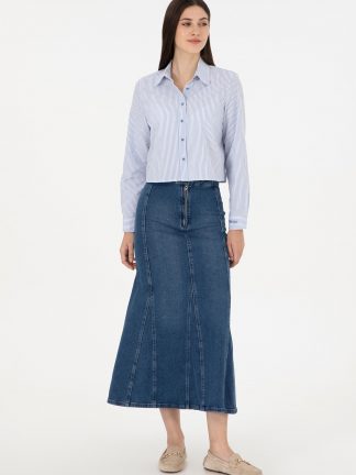 دامن جین زنانه آبی یو اس پولو