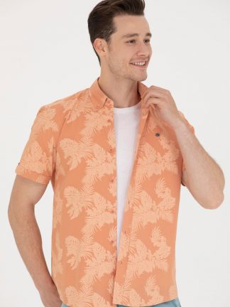 پیراهن آستین کوتاه مردانه آجری یو اس پولو