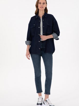 شلوار جین اسلیم فیت زنانه آبی تیره یو اس پولو