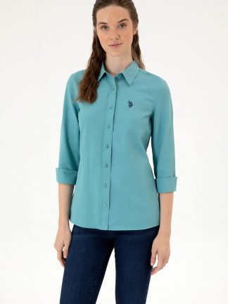 شومیز زنانه نعنایی تیره یو اس پولو