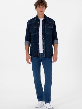 شلوار جین اسلیم فیت مردانه آبی یو اس پولو