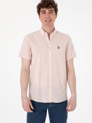 پیراهن آستین کوتاه مردانه صورتی پودری یو اس پولو