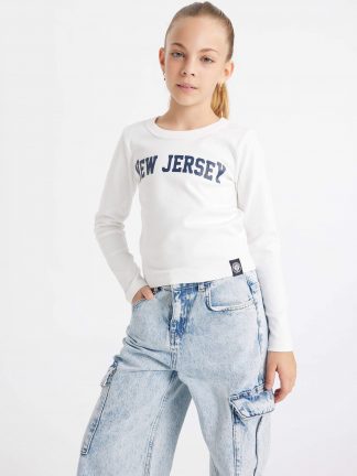 تی شرت آستین بلند دخترانه سفید دفکتو