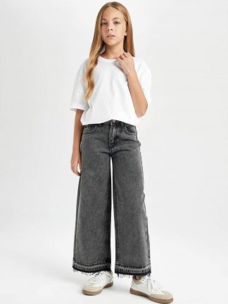 شلوار جین دخترانه خاکستری تیره دفکتو