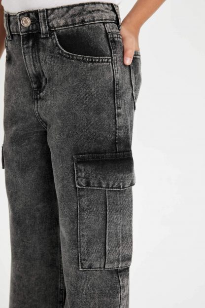 شلوار جین دخترانه خاکستری تیره دفکتو