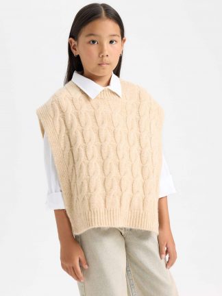 پلیور دخترانه بژ دفکتو