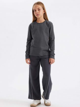 شلوار راحتی دخترانه خاکستری تیره دفکتو