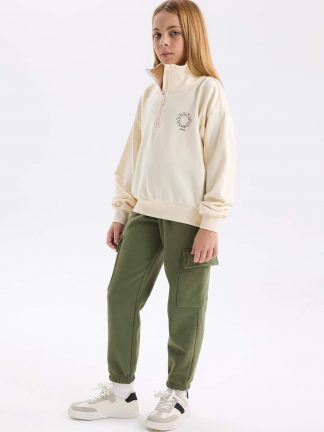 شلوار راحتی دخترانه خاکی دفکتو