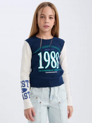 تی شرت آستین بلند دخترانه بژ دفکتو