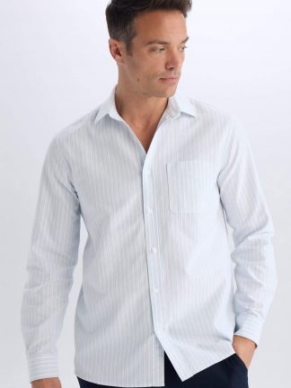 پیراهن آستین بلند مردانه آبی روشن دفکتو