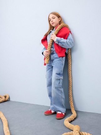 شلوار جین دخترانه آبی روشن دفکتو