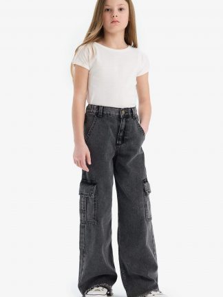 شلوار جین دخترانه خاکستری تیره دفکتو