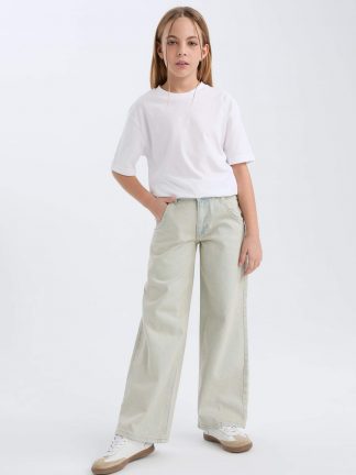 شلوار جین دخترانه آبی روشن دفکتو