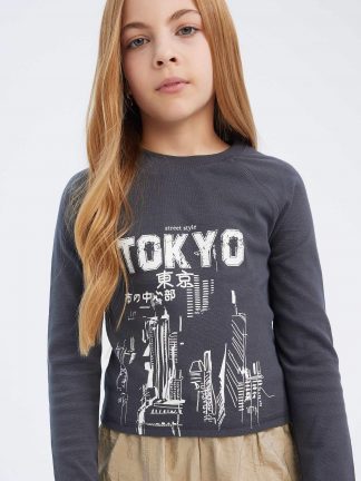 تی شرت دخترانه خاکستری تیره دفکتو