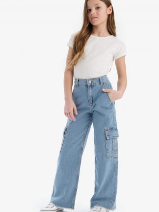 شلوار جین دخترانه آبی روشن دفکتو