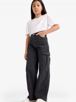 شلوار جین دخترانه خاکستری تیره دفکتو