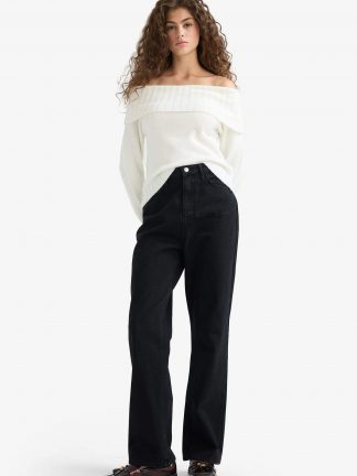 شلوار جین راسته زنانه مشکی دفکتو