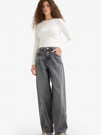 شلوار جین بگ زنانه خاکستری تیره دفکتو