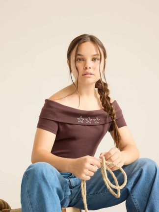 تی شرت دخترانه قهوه ای دفکتو