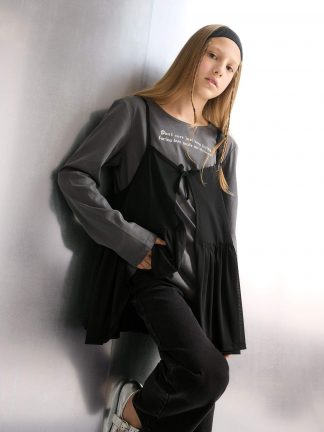 تی شرت دخترانه خاکستری تیره دفکتو