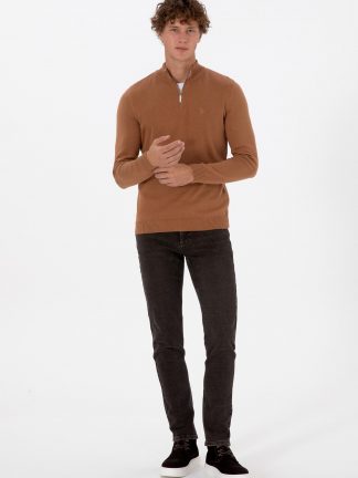 شلوار جین اسلیم فیت مردانه قهوه ای یو اس پولو