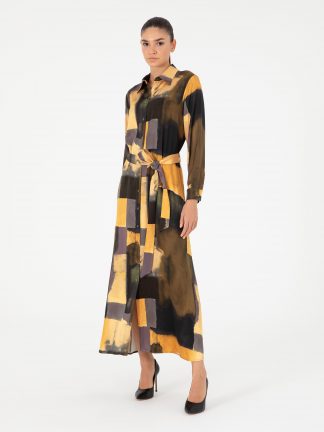 پیراهن زنانه زعفرانی پیرکاردین