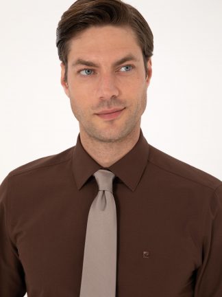 پیراهن رسمی مردانه قهوه ای پیرکاردین