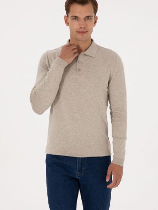 پلیور مردانه طوسی ملانژ یو اس پولو