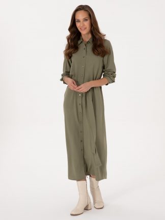 پیراهن زنانه خاکی روشن پیرکاردین
