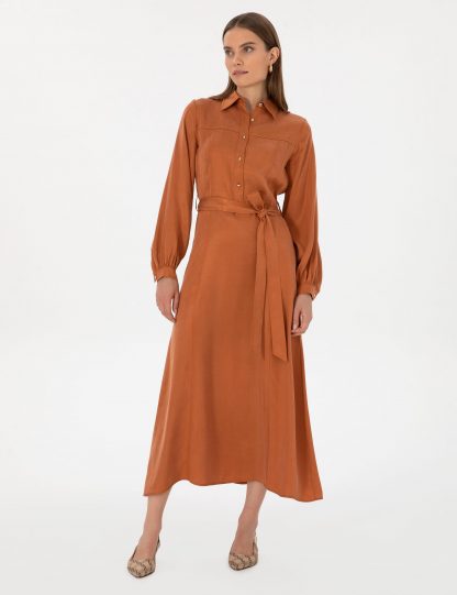 پیراهن زنانه دارچینی پیرکاردین